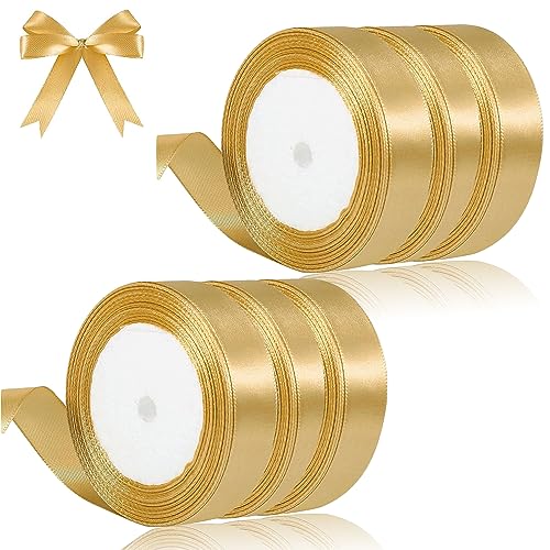 Satinband Gold, 6 Stück 2cm x22m Geschenkband Gold, Geschenkband Gold Stoffband, Geschenkverpackung Bastelarbeiten Geburtstag und Hochzeitsdekoration von MQWDGJ