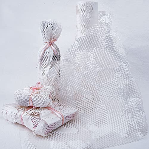 MR FIVE Weiße Wabenverpackungspapierrolle, 38,1 x 248,1 cm, umweltfreundliches Packpapier für den Versand, weißes Polsterpapier für Umzug, Versand, Geschenkverpackung (weiß) von MR FIVE