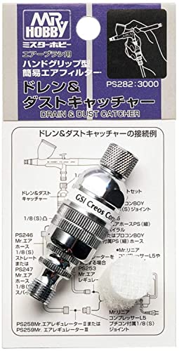 ＭＲ．ＨＯＢＢＹ＼ミスターホビー PS282 Drain & Dust Catcher, Airbrush Zubehör, Reinigungswerkzeug für Luftschlauch & Kompressor, Entfernt Wassertröpfchen & Staub, Chrom, Edelstahl von GSI Creos