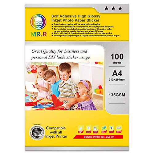 MR.R 135gsm/m² Inkjet A4x100 Blatt Fotopapier glänzend selbstklebend Glanzpapier Hochglanz Blanko Etiketten für Ausdrucke in Fotoqualität Bedruckbar Aufkleber Selbstklebendes MR.R 135gsm/m² Inkjet A4x100 Blatt Fotopapier glänzend selbstklebend Glanzpapier Hochglanz Blanko Etiketten für Ausdrucke in Fotoqualität Bedruckbar Aufkleber Selbstklebendes von MR.R