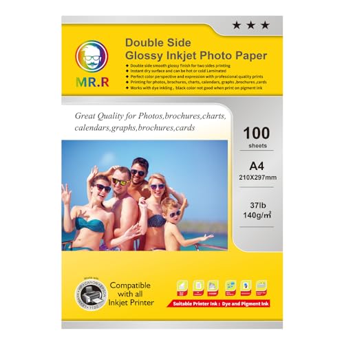 MR.R 140g/m² 100 Blatt A4 Format beidseitig hochglänzendes Inkjet bedruckbar Fotopapier tintenstrahldrucker glänzend foto paper Sofort Trocken Wasserfest Hochweiß fotoblätter von MR.R