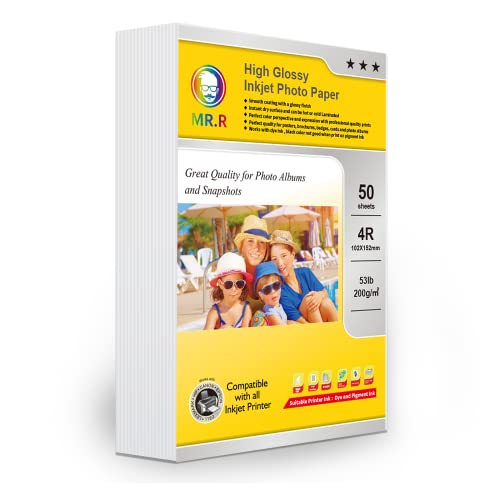 MR.R 200g/m² 50 Blatt 4R Format einseitig hochglänzendes Inkjet-Fotopapier tintenstrahldrucker glänzend foto paper Sofort Trocken Wasserfest Hochweiß fotoblätter von MR.R