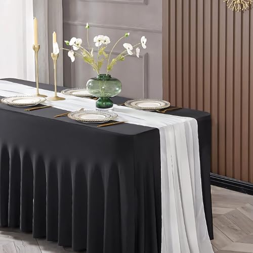 MRDEER Spandex Tischtuch 6ft: Premium Stretchy Polyester mit Tischrändern! Ideal für rechteckige Tische bei Hochzeiten und Geburtstagsfeiern (Schwarz) - Weich und strapazierfähig! von MRDEER