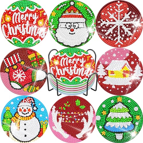 Weihnachten Diamond Painting Untersetzer,Glitzerzuntersetzer die im Dunkeln Leuchten Weihnachten 8 Stück,DIY Diamantmalere Untersetzer mit Halterung Weihnachtsge-Design für Kinder &Erwachsene Weihnachten Diamond Painting Untersetzer,Glitzerzuntersetzer die im Dunkeln Leuchten Weihnachten 8 Stück,DIY Diamantmalere Untersetzer mit Halterung Weihnachtsge-Design für Kinder &Erwachsene von MRHMX ART