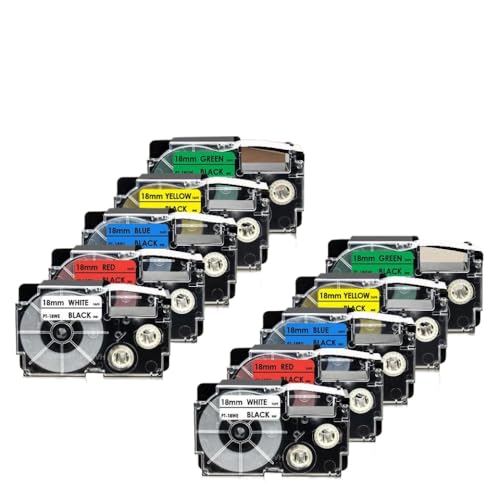 Kompatibles Etikettenband, 18 mm, 5 Stück, 10 Stück, für XR-18WE Druckerband, funktioniert mit CW-L300 KL-120 KL-430 KL-750 Etikettenhersteller, gemischte Farben, Ersatz (10 Stück gemischte Farben) Kompatibles Etikettenband, 18 mm, 5 Stück, 10 Stück, für XR-18WE Druckerband, funktioniert mit CW-L300 KL-120 KL-430 KL-750 Etikettenhersteller, gemischte Farben, Ersatz (10 Stück gemischte Farben) von MRHZKE