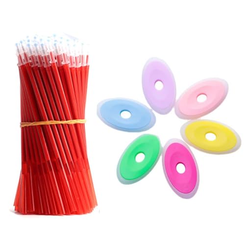 101 Stück/Set mit 3 farbigen, radierbaren magischen, neutralen Stiftkern, 0,5 mm, geeignet für löschbare Stiftkernersatz, Bürobedarf, Geschenkbedarf (100 Ersatzminen + 1 Radiergummi) (rot) von MROOFUL