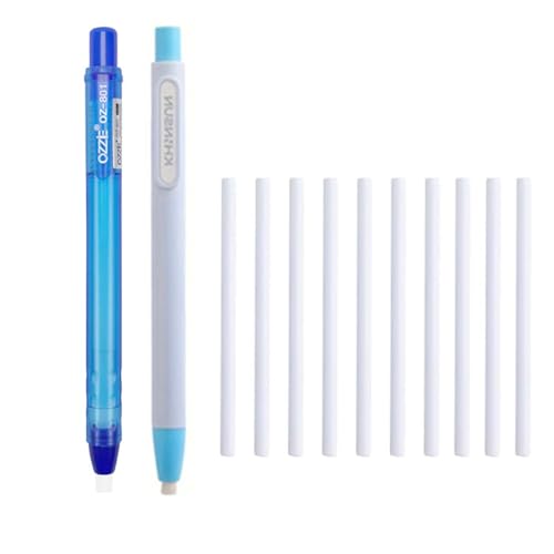 12 Stück einziehbare Radiergummis mit austauschbaren Kernen für einfaches Skizzieren, Fehlerkorrektur, Bürobedarf und feine Schreibwerkzeuge (2 Stifte + 10 Radiergummikern) (blaues Set) von MROOFUL