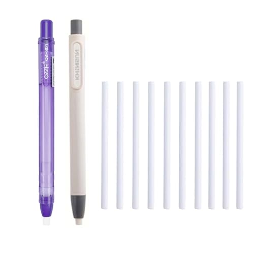 12 Stück einziehbare Radiergummis mit austauschbaren Kernen für einfaches Skizzieren, Fehlerkorrektur, Bürobedarf und feine Schreibwerkzeuge (2 Stifte + 10 Radiergummikern) (violettes Set) von MROOFUL