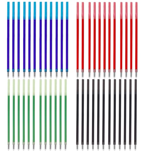 48 Stück 4-in-1-Nachfüllpackungen, kann geschrubbt werden, multifunktionaler Kugelschreiber, 0,5 mm, schwarze Tinte, blau, rot, grün, internationale Standardmine, für Schule, Büro (48 Stück) von MROOFUL