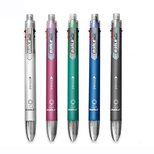 6-in-1 Kugelschreiber, bunt, 5 Farben, 1 automatischer Bleistift mit Radiergummi, für Schreibutensilien und Schreibutensilien, 5 Stück von MROOFUL