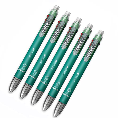 6-in-1-Kugelschreiber, grob, 0,5 mm, mittlere Spitze, 1 Mechaniker-Bleistift mit Radiergummi, Grün von MROOFUL