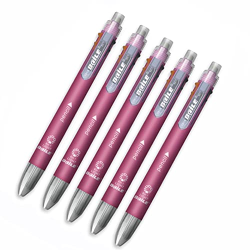 6-in-1-Kugelschreiber, grob, 0,5 mm, mittlere Spitze, 1 Mechaniker-Bleistift mit Radiergummi, Pink von MROOFUL