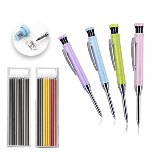 Farbiger, 2,8 mm einziehbarer mechanischer Tischlerbleistift in eingebautem Spitzer, Marker für Ingenieure, Buider Klempner, Holzbearbeitung, Bleistift, 4 Bleistifte, 2 Boxen, austauschbare Farbiger, 2,8 mm einziehbarer mechanischer Tischlerbleistift in eingebautem Spitzer, Marker für Ingenieure, Buider Klempner, Holzbearbeitung, Bleistift, 4 Bleistifte, 2 Boxen, austauschbare von MROOFUL