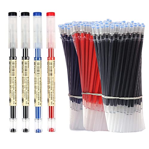 Gel-Tinte, 0,35 mm, extrafeiner Kugelschreiber, schwarz, blau, rot, 4 Stifte, 50 Ersatzminen, Tintenroller, schnell trocknend (mehrfarbig) von MROOFUL