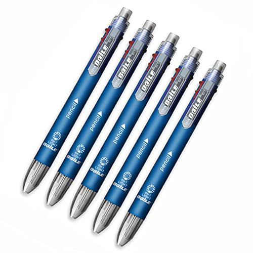 Klobiger Druckstift, mehrfarbig, 6-in-1-Kugelschreiber, 0,5 mm, mittlere Spitze, 1 Mechaniker-Bleistift mit Radiergummi, Blau von MROOFUL