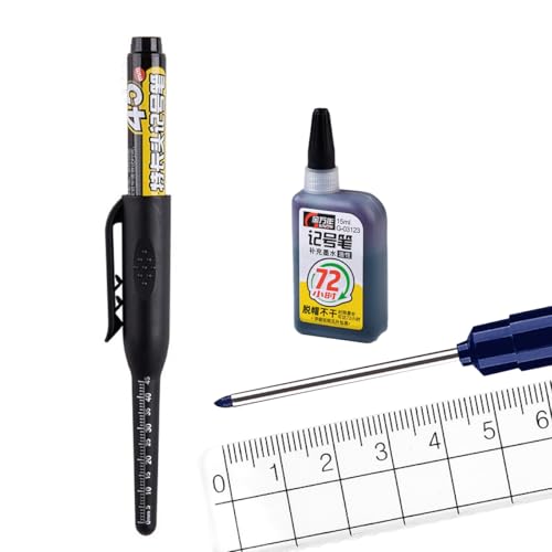 MROOFUL 2 x Tieflochmarker, 1 mm, 45 mm lange Spitze, Permanentmarker, Reichweite, permanente Tinte für Tischler, Bauarbeiter und Bauarbeiten (schwarz) von MROOFUL