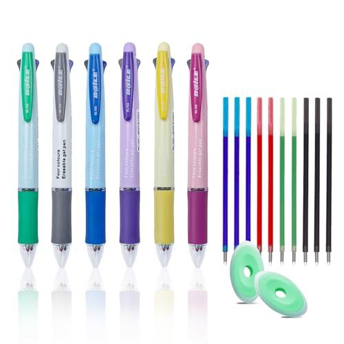 MROOFUL 4-in-1 mehrfarbiger Kugelschreiber, radierbar, 0,5 mm, 4 Farben, einziehbarer Kugelschreiber, mehrfarbige Tintenstifte mit 10 Nachfüllungen und 2 Radiergummis für Studenten, Schreibwaren, MROOFUL 4-in-1 mehrfarbiger Kugelschreiber, radierbar, 0,5 mm, 4 Farben, einziehbarer Kugelschreiber, mehrfarbige Tintenstifte mit 10 Nachfüllungen und 2 Radiergummis für Studenten, Schreibwaren, von MROOFUL