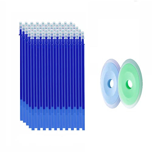 MROOFUL 50 Stück radierbare Gelschreiber-Nachfüllpackungen, 0,5 mm, blaue Tinte, für Büro, Schule, löschbarer Stift, Reibungsgriff, farbige 2 Stück Radiergummi, Schreibwaren von MROOFUL