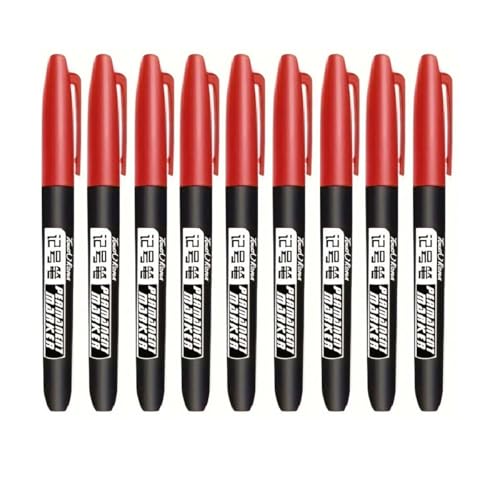 MROOFUL Kreative Marker, feine Spitze, 1,5 mm, rohe Spitze, schwarz, blau, rot, 9 Stück/Set, Markerstifte, Büro, Schreibwaren, Heimtextilien (rot) von MROOFUL
