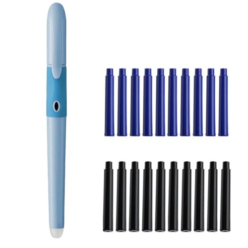 MROOFUL Löschbares Füllfederhalter-Set, mittlere Feder, inklusive 20 schwarz/blauen Tintenpatronen und Tintennachfüllkonverter, est-Pen-Geschenkset für Executive, Büro, schöne Stifte (blau) von MROOFUL