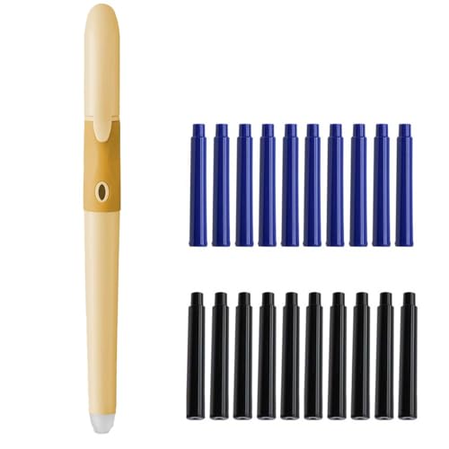 MROOFUL Löschbares Füllfederhalter-Set, mittlere Feder, inklusive 20 schwarz/blauen Tintenpatronen und Tintennachfüllkonverter, est-Pen-Geschenkset für Executive, Büro, schöne Stifte (gelb) von MROOFUL