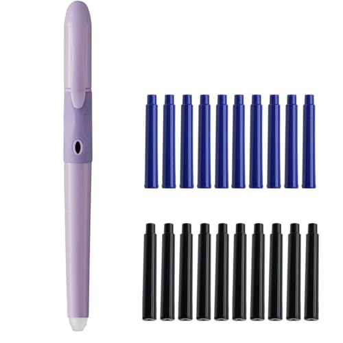 MROOFUL Löschbares Füllfederhalter-Set, mittlere Feder, inklusive 20 schwarz/blauen Tintenpatronen und Tintennachfüllkonverter, est-Pen-Geschenkset für Executive, Büro, schöne Stifte (lila) von MROOFUL