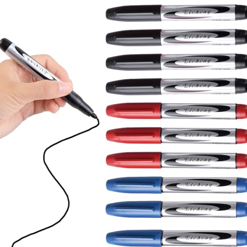 MROOFUL Permanent Marker Pen Schwarz - 10 Stück, Rundspitze 2mm, wasserfester Stift, schnelltrocknend ohne Rückfluss, geeignet für Karton, Kunststoff, Glas, Holz, Metall und Stoff.(Mix Set) von MROOFUL