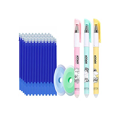 MROOFUL Roller-Kugelschreiber, für Hunde/Tiere, Gel, radierbar, Blau, Schwarz, Nachfüllpackung, 3 Stück 0,5 mm Reibungsstifte + 50 Nachfüllminen + 2 Radiergummi (blau) von MROOFUL