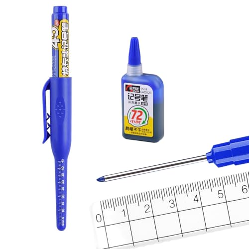 MROOFUL Tieflochmarker, 1 mm, 45 mm lange Spitze, Permanentmarker, Reichweite, permanente Tinte für Tischler, Bauarbeiter und Bauarbeiten, 2 Stück (blau) von MROOFUL