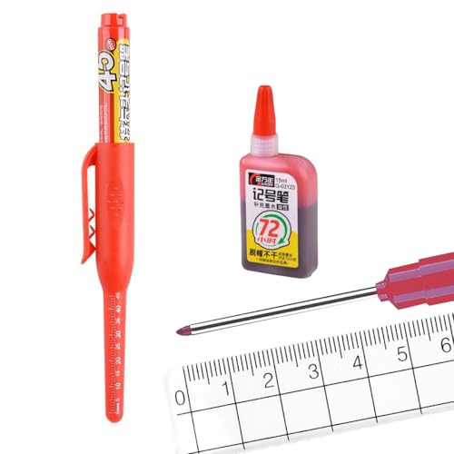 MROOFUL Tieflochmarker, 1 mm, 45 mm lange Spitze, Permanentmarker, Reichweite, permanente Tinte für Tischler, Bauarbeiter und Bauarbeiten, Rot, 2 Stück MROOFUL Tieflochmarker, 1 mm, 45 mm lange Spitze, Permanentmarker, Reichweite, permanente Tinte für Tischler, Bauarbeiter und Bauarbeiten, Rot, 2 Stück von MROOFUL