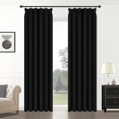 MRTREES Vorhang kinderzimmer gardinen schwarz verdunkelung gardinen mit kräuselband Wohnzimmer gardinen modern Set Blackout Vorhang für Schlafzimmer Küchen jugendzimmer Junge 245x140cm (HxB) 2er Set von MRTREES