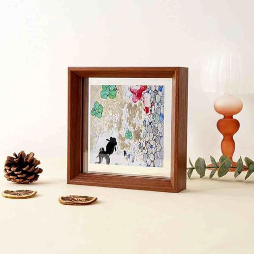 MRVAKDYDI Foto-Bilderrahmen anzeigen, Doppelseitiger transparenter Acryl-Holz-Fotorahmen, Mehrfarbig, mehrere Größen(Hu Wood Color,Square 7-inch Wall Hanging) von MRVAKDYDI