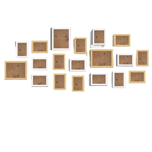 MRVAKDYDI Foto-Bilderrahmen anzeigen, Holz-Fotorahmen for Aufhängen an der Wand, Bilderanzeige, Mehrfarbig, 14er- oder 19er-Pack for die Dekoration im Home-Office(White Wood 19pcs) von MRVAKDYDI