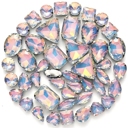 MRVAKDYDI Kristallglas-Klauenstrasssteine, Kristall-Strasssteine, 50 Stück, gemischte Formen, gemischte Größen, Mehrfarbig, for Aufnähen, Flache Rückseite(Gray9 in White K Claw) von MRVAKDYDI