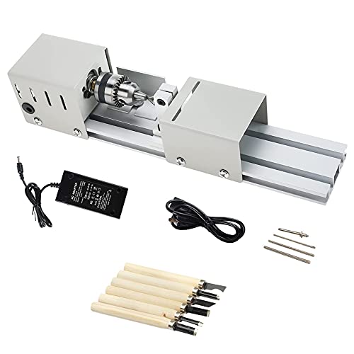 MRVAKDYDI Mini-Holzdrehmaschine, 96W Tisch Holzbearbeitung Drehmaschine Perlen Polieren Fräsen Schleifen Bohrer Werkzeug Set DC12V-24V von MRVAKDYDI