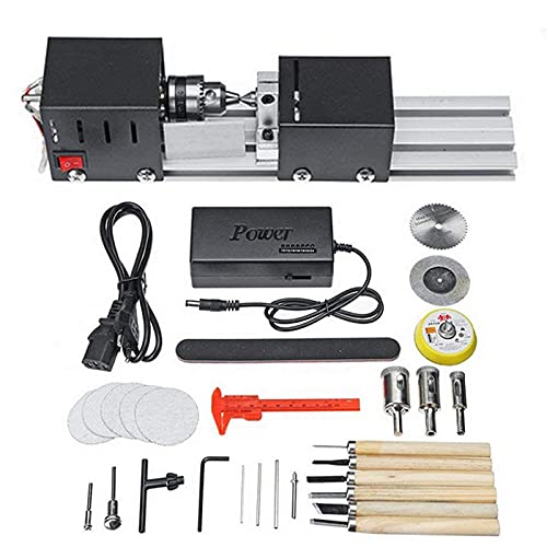 MRVAKDYDI Mini-Holzdrehmaschine, Mini-Holzdrehbank, Perlenpolierer, DC 12–24 V, 200 W, Aluminiumlegierung, Holzbearbeitung, DIY-Drehwerkzeug mit 26 Zubehörteilen von MRVAKDYDI