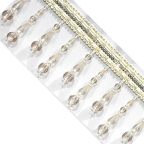 MRVAKDYDI Spitzenborte mit Quaste, Polyester Perlen Quaste Fringe Trim 1 Meter for Nähen Vorhang Tischdecke Multicolor(Beige) von MRVAKDYDI