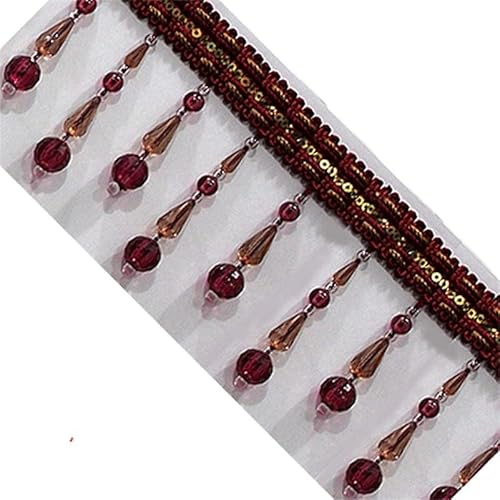 MRVAKDYDI Spitzenborte mit Quaste, Polyester Perlen Quaste Fringe Trim 1 Meter for Nähen Vorhang Tischdecke Multicolor(Red) von MRVAKDYDI