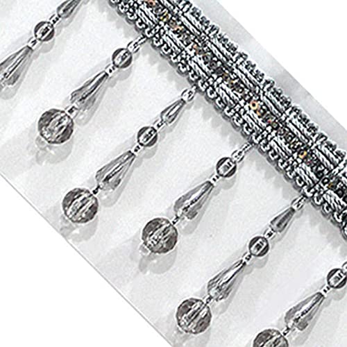 MRVAKDYDI Spitzenborte mit Quaste, Quaste Perlen Fransen Trim for Nähen Vorhänge Lampenschirme Polster Multicolor 3 Yard(Grey) von MRVAKDYDI