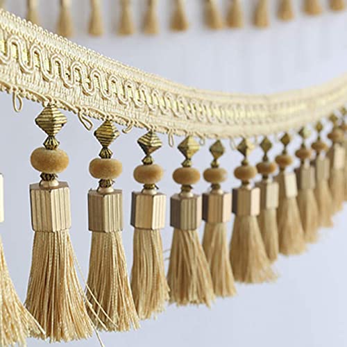 MRVAKDYDI Spitzenborte mit Quaste, Quastenfransenbesatz Polyester 2M Mehrfarbig(Beige) von MRVAKDYDI