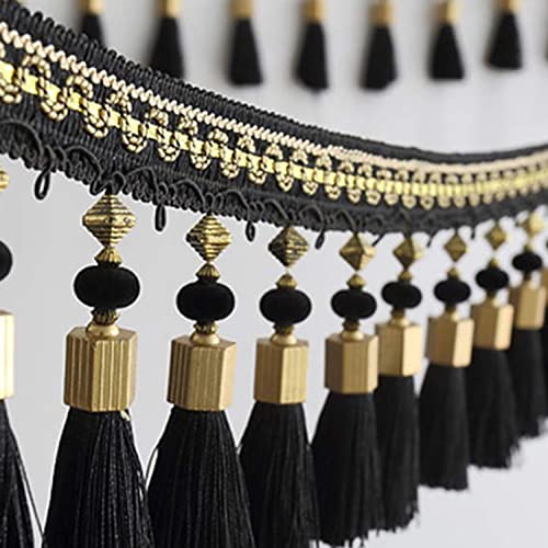 MRVAKDYDI Spitzenborte mit Quaste, Quastenfransenbesatz Polyester 2M Mehrfarbig(Black) von MRVAKDYDI