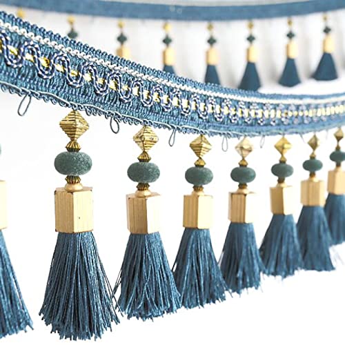 MRVAKDYDI Spitzenborte mit Quaste, Quastenfransenbesatz Polyester 2M Mehrfarbig(Blue) von MRVAKDYDI
