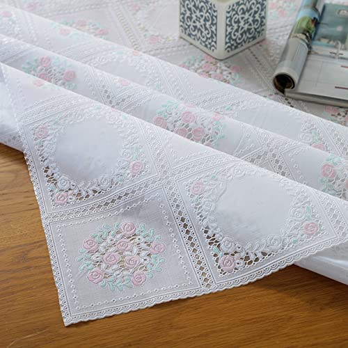 MRVAKDYDI Stick Baumwolle und Tischtuch, Abwischbare quadratische Esstischabdeckung aus Kunststoff(1093 White Pink,80x135cm) von MRVAKDYDI