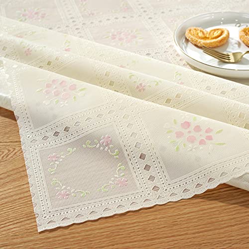 MRVAKDYDI Stick Baumwolle und Tischtuch, Abwischbare quadratische Esstischabdeckung aus Kunststoff(Pink,135x135cm) von MRVAKDYDI