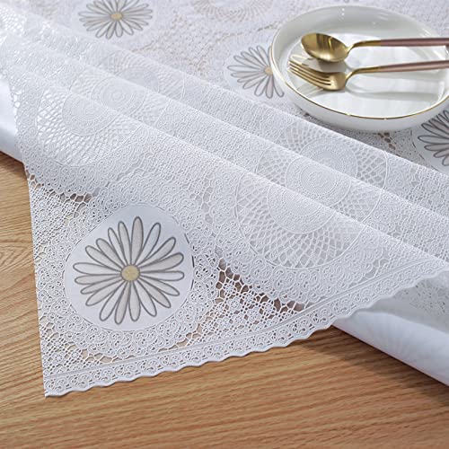 MRVAKDYDI Stick Baumwolle und Tischtuch, Abwischbare quadratische Esstischabdeckung aus Kunststoff(White Chrysanthemum,120x135cm) von MRVAKDYDI