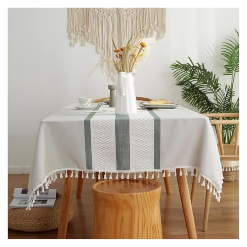 MRVAKDYDI Stick Baumwolle und Tischtuch, Mit Fransen quadratische Tischdecke, Tischdecke for Küchentischdekoration(Green - 1,86.6 x 55.1 inch) von MRVAKDYDI
