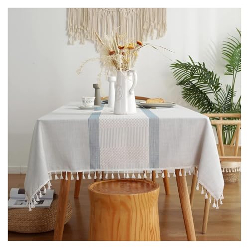 MRVAKDYDI Stick Baumwolle und Tischtuch, Mit Fransen quadratische Tischdecke, Tischdecke for Küchentischdekoration(Light Blue - 1,55.1 x 35.4 inch) von MRVAKDYDI