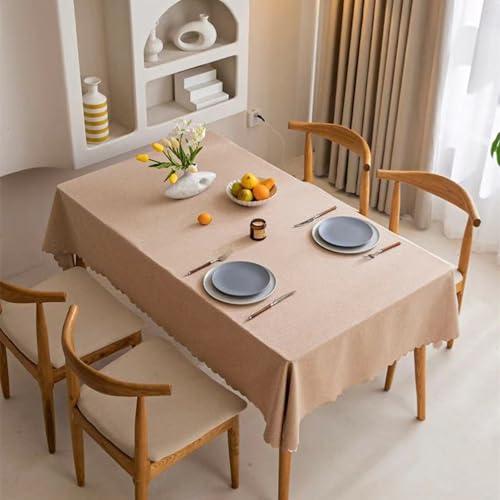 MRVAKDYDI Stick Baumwolle und Tischtuch, Quadratische waschbare Tischdecke aus Baumwollleinen(Khaki,43.3 x 43.3 inch) von MRVAKDYDI