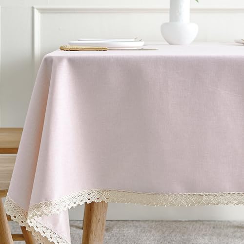 MRVAKDYDI Stick Baumwolle und Tischtuch, Tischdecke mit Quasten, Tischdecke for Hochzeitsfeier, Esstischdekoration(Light Pink - B,55.1 x 55.1 inch) von MRVAKDYDI