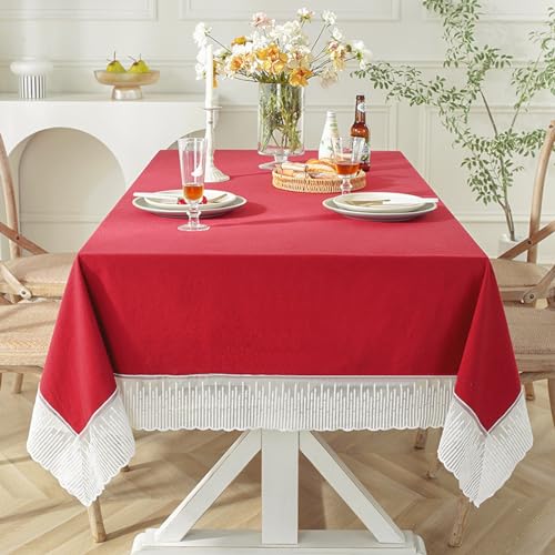 MRVAKDYDI Stick Baumwolle und Tischtuch, abwaschbare Tischdecke for Küchen-Esstisch und Stuhl-Buffet-Dekoration(Red,102.4 x 59.1 inch) von MRVAKDYDI